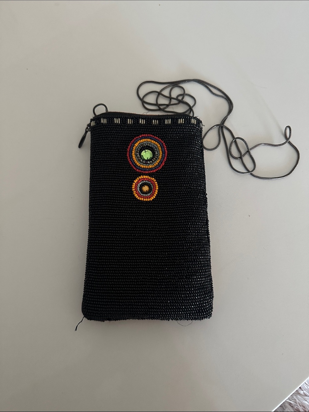 Mary Frances Beaded Crossbody Bag - Black with Red, Yellow & Orange Accents - Picture 2 of 5